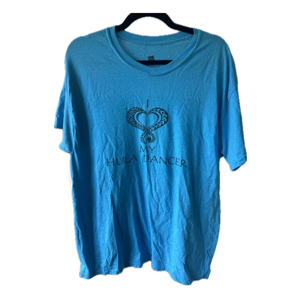 Hanes NWOT Hawaiian Tribal Tattoo Blue I Love My Hula Dancer Novelty T-Shirt L